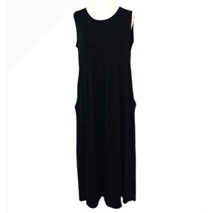 Pure Essence Black Maxi Dress Sleeveless Casual Pockets Bamboo‎ Blend S